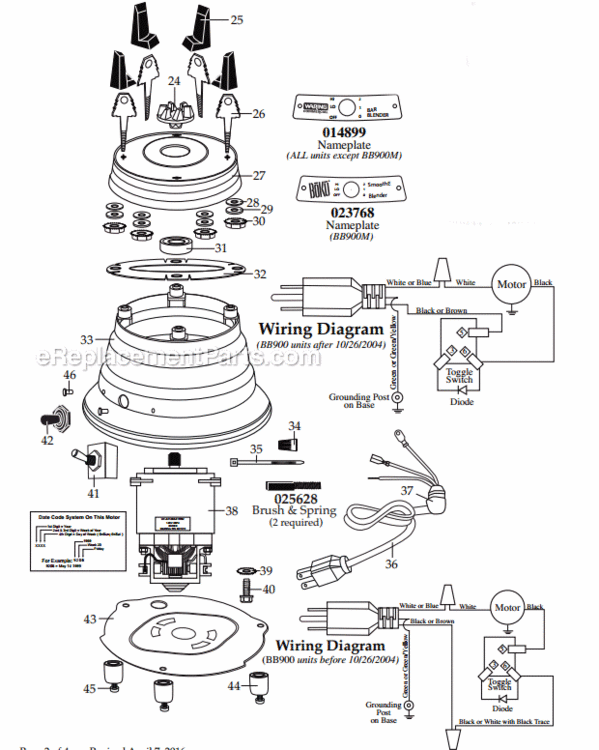 Page B Diagram and Parts List for BB900S  Waring Blender