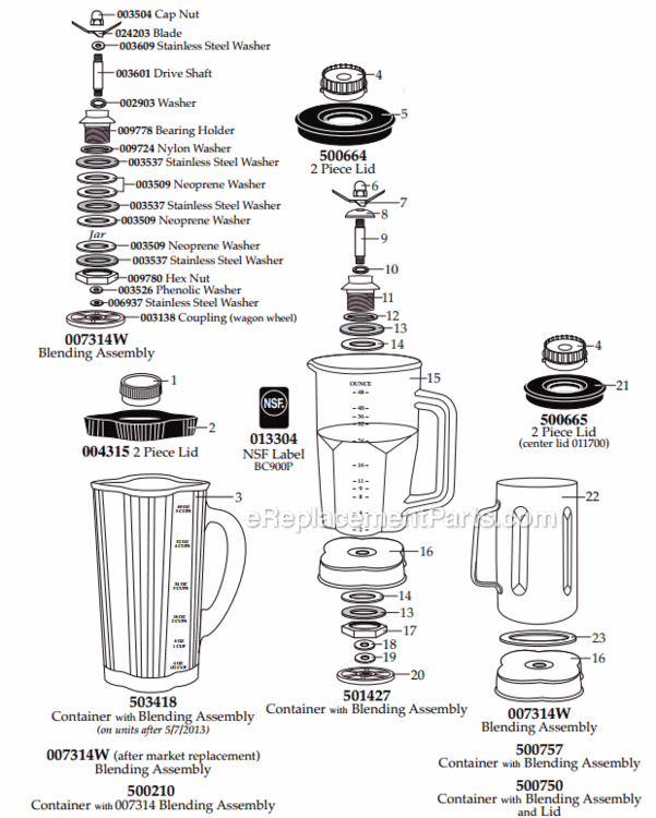 Page A Diagram and Parts List for BC900G  Waring Blender