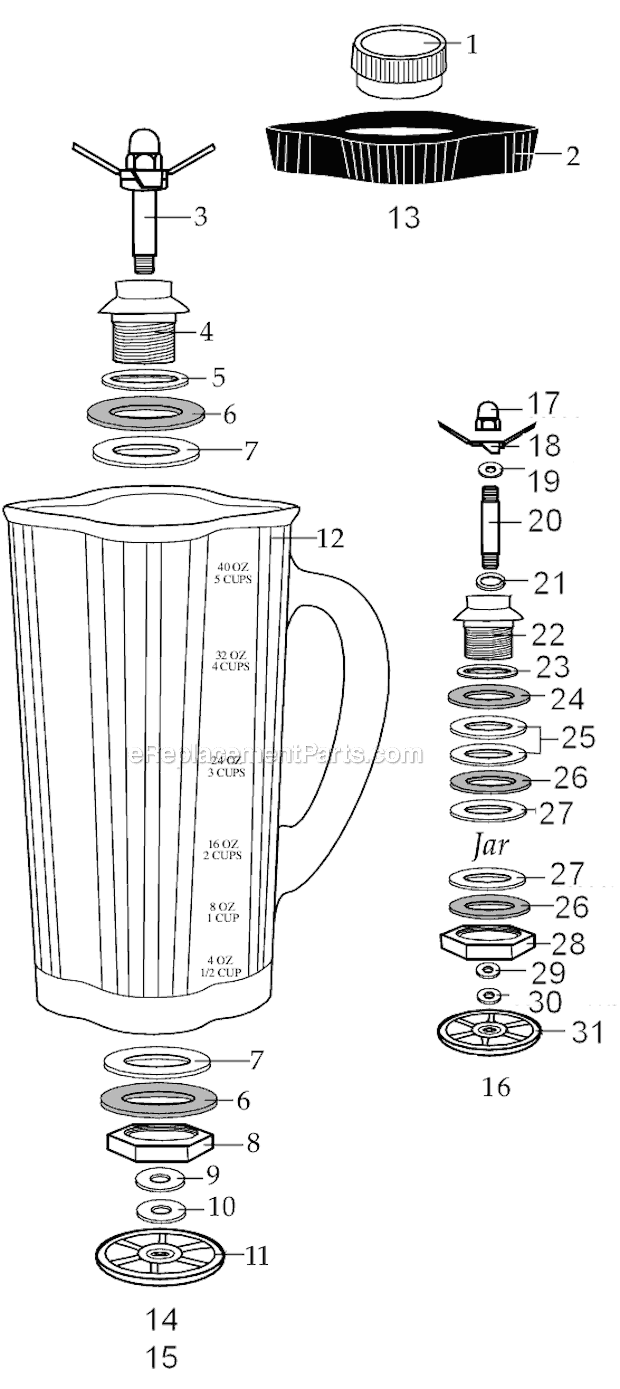 Page A Diagram and Parts List for CAC34  Waring Blender