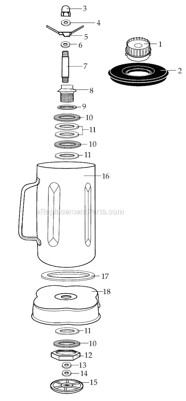 32_Oz_Complete_Container_W_Blending_Assembly_And_Lid Diagram and Parts List for CAC35  Waring Blender