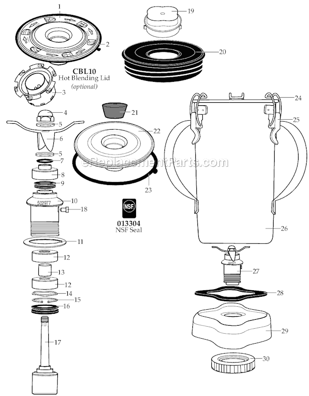 Page A Diagram and Parts List for CB15M  Waring Blender