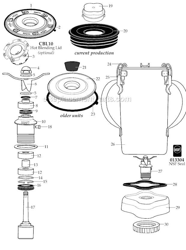 Page A Diagram and Parts List for CB15T  Waring Blender