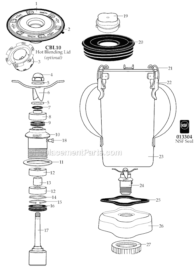 Page A Diagram and Parts List for CB15VS  Waring Blender