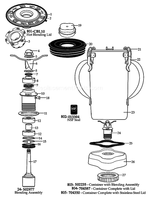 1_Gallon Diagram and Parts List for CB15V  Waring Blender