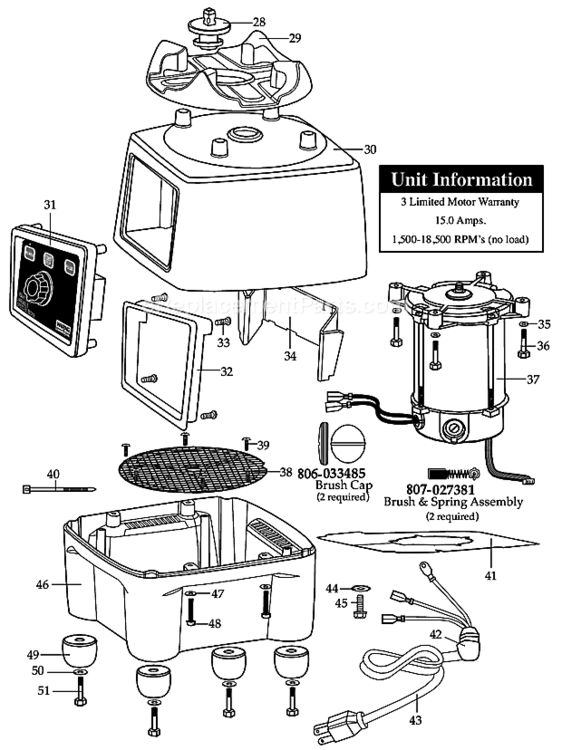 Page B Diagram and Parts List for CB15V  Waring Blender