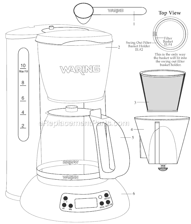 Page A Diagram and Parts List for CMS100  Waring Coffee Maker