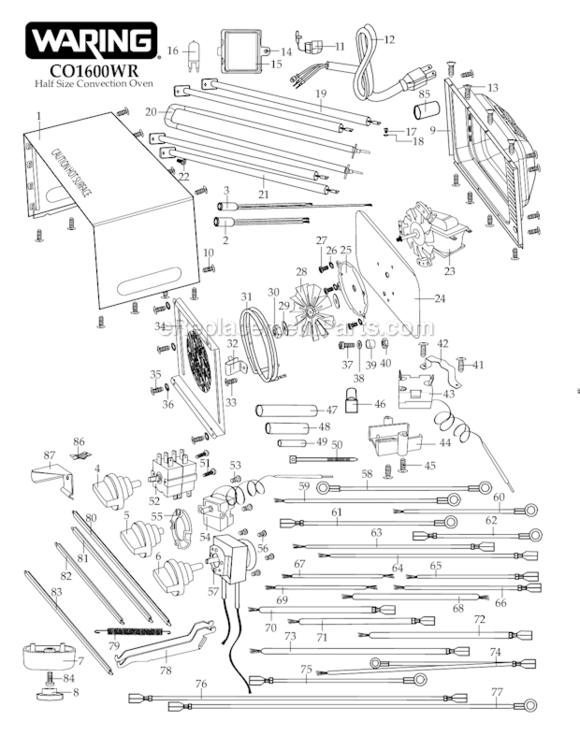 Page B Diagram and Parts List for CO1600WR  Waring Miscellaneous