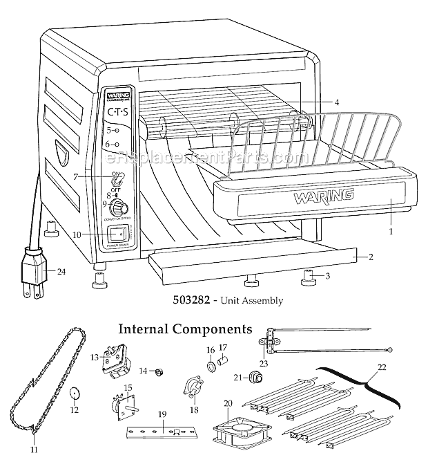 Page A Diagram and Parts List for CTS10006  Waring Toaster