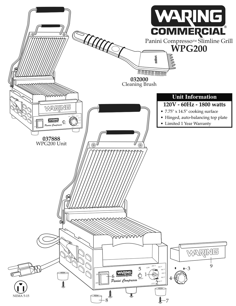 Diagram 1 Diagram and Parts List for WPG200  Waring Miscellaneous