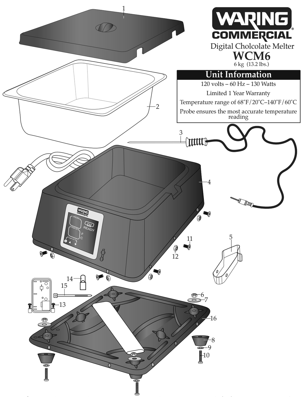 Diagram Diagram and Parts List for WCM6  Waring Miscellaneous