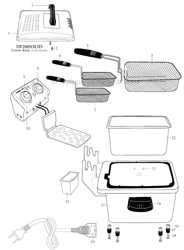 Page A Diagram and Parts List for DF200S3  Waring Deep Fryer