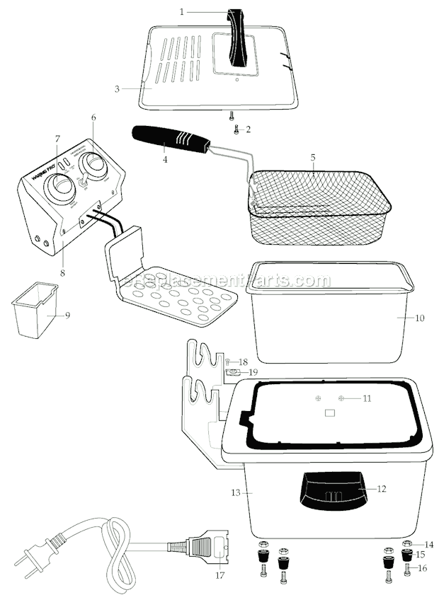 Page A Diagram and Parts List for DF200  Waring Deep Fryer