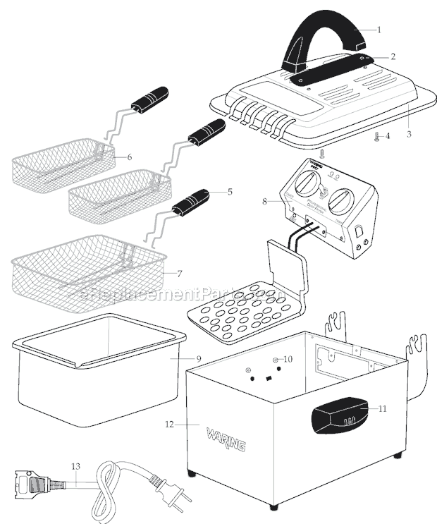 Page A Diagram and Parts List for DF250S3  Waring Deep Fryer