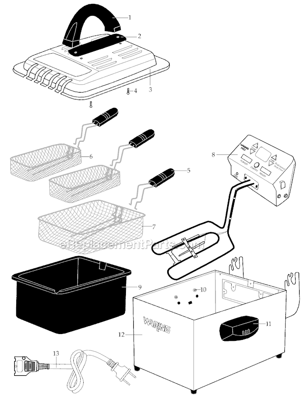 Page A Diagram and Parts List for DF270WS  Waring Deep Fryer