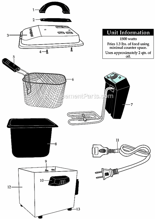 Page A Diagram and Parts List for DF55  Waring Deep Fryer