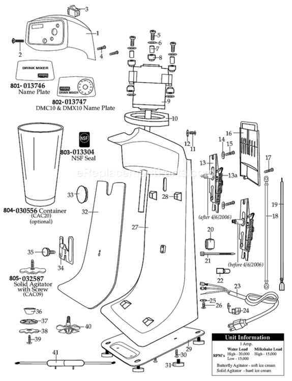 Dmc10_Canada Diagram and Parts List for DMC10X  Waring Drink Mixer