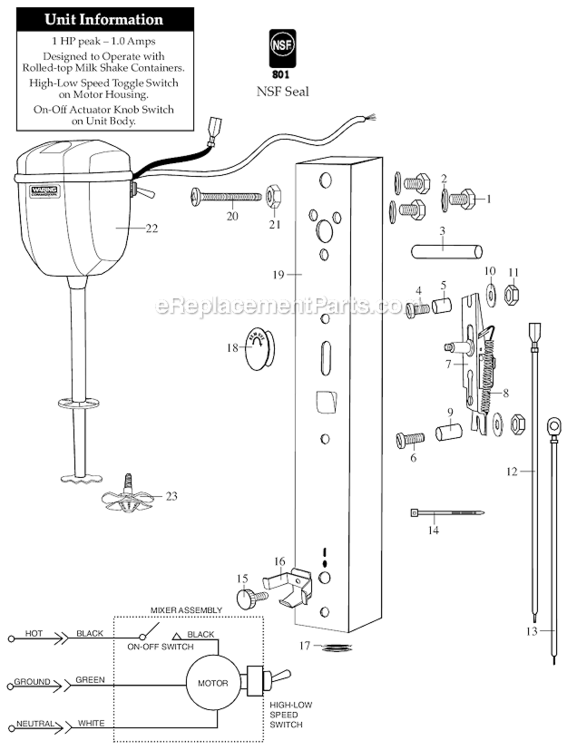 Grainger Diagram and Parts List for DMC180DCAGR  Waring Drink Mixer