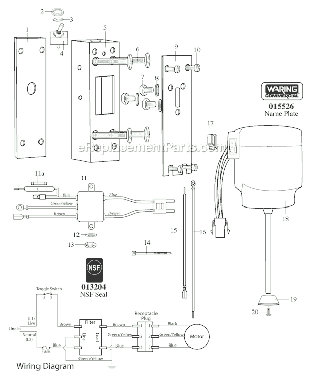 Page A Diagram and Parts List for DMC280CFA  Waring Drink Mixer