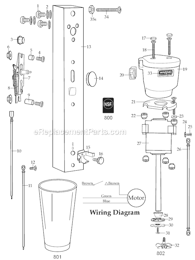 Page A Diagram and Parts List for DMC280GM  Waring Drink Mixer