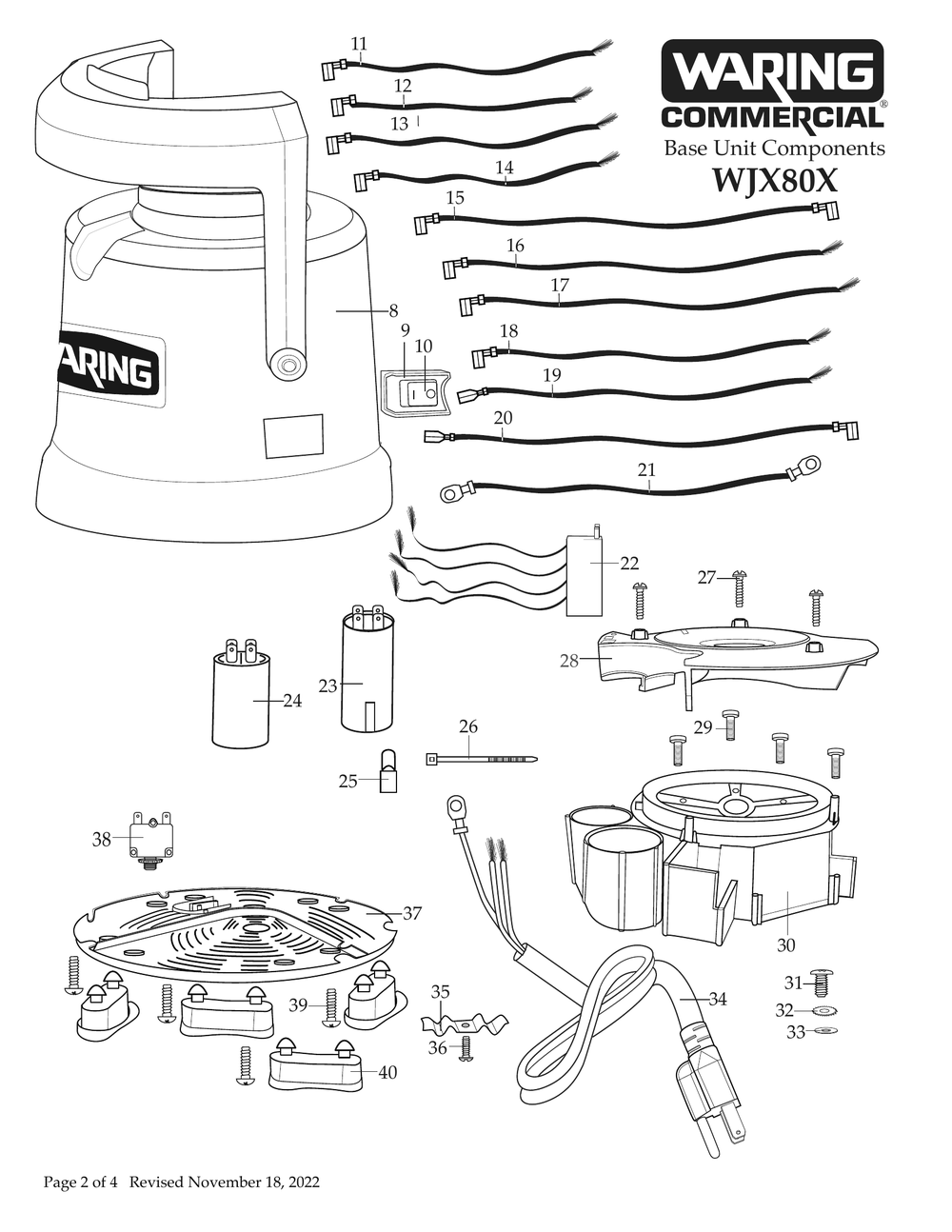 Diagram 2 Diagram and Parts List for WJX80X  Waring Juicer