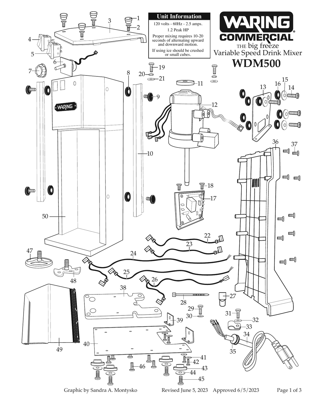 Diagram 1 Diagram and Parts List for WDM500  Waring Food Processor