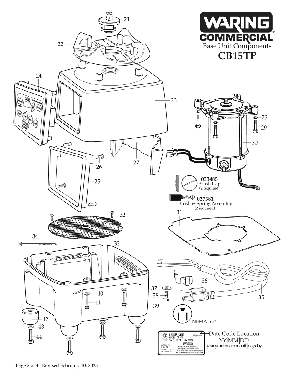 Diagram 2 Diagram and Parts List for CB15TP  Waring Blender