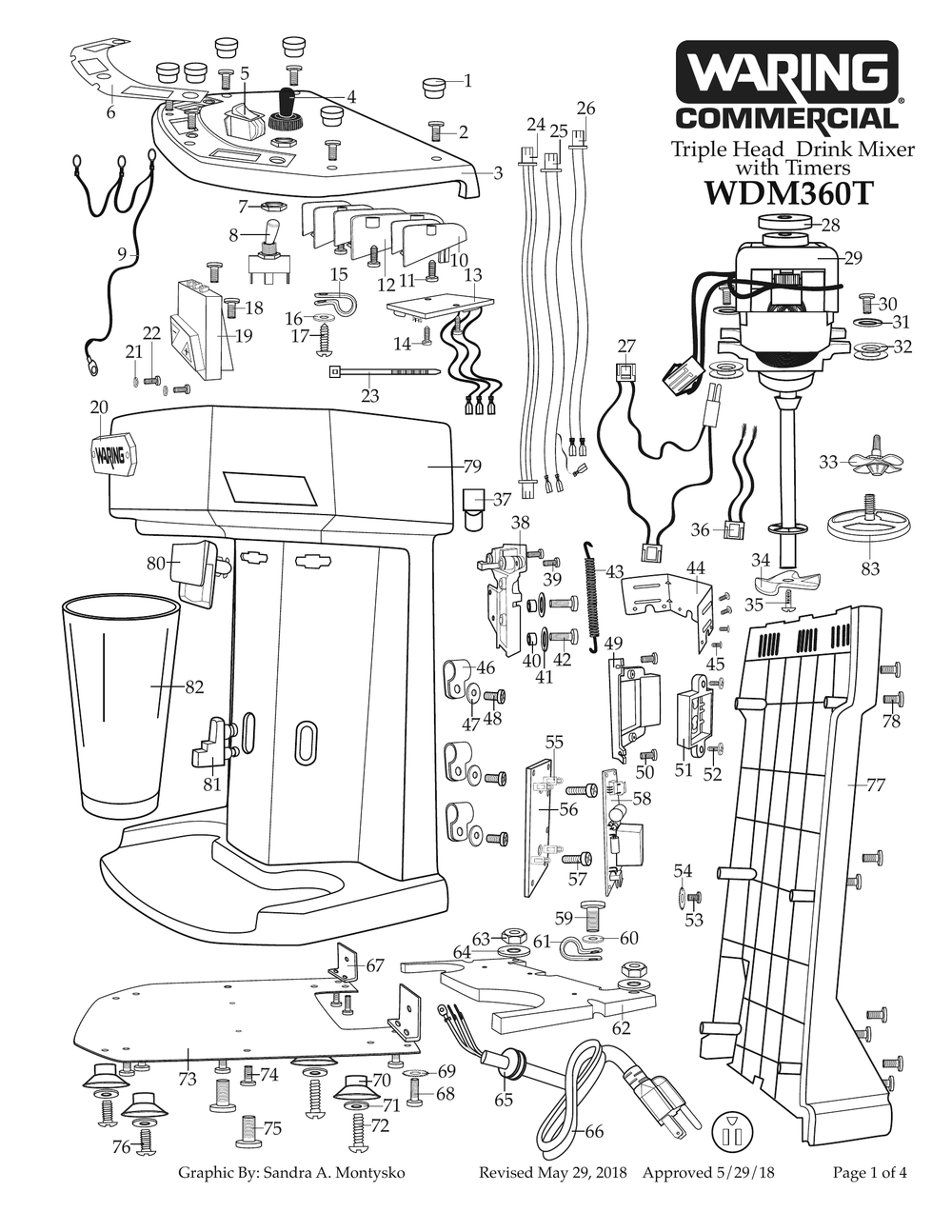 Diagram 1 Diagram and Parts List for WDM360T  Waring Drink Mixer