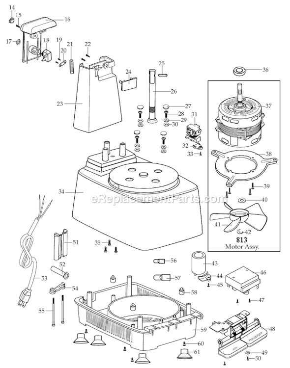 Page B Diagram and Parts List for FP1000PP  Waring Food Processor