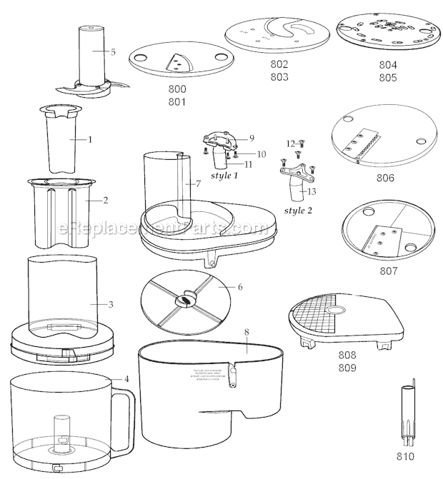 Page A Diagram and Parts List for FP1000  Waring Food Processor