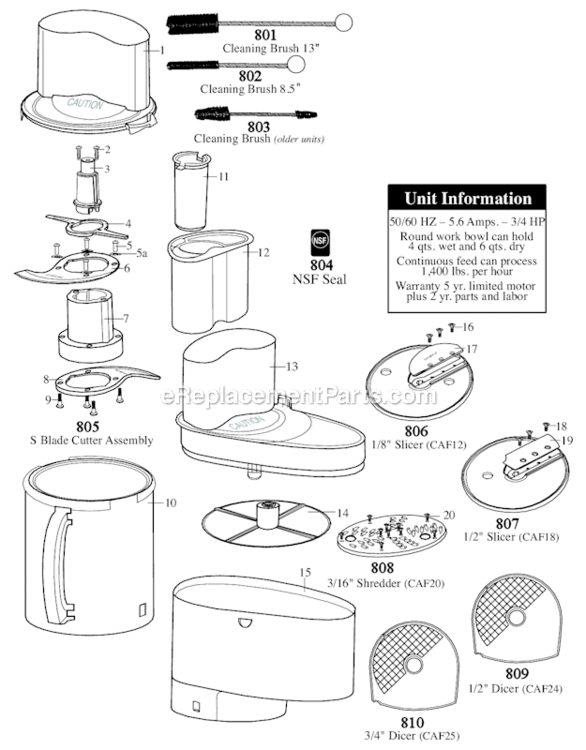 Page A Diagram and Parts List for FP2000  Waring Food Processor