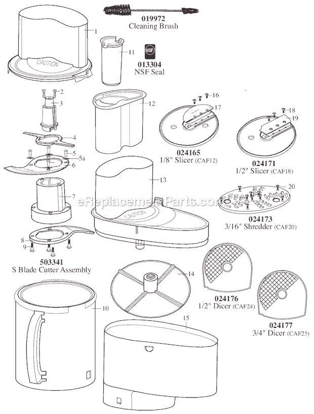 Page A Diagram and Parts List for FP2200  Waring Food Processor