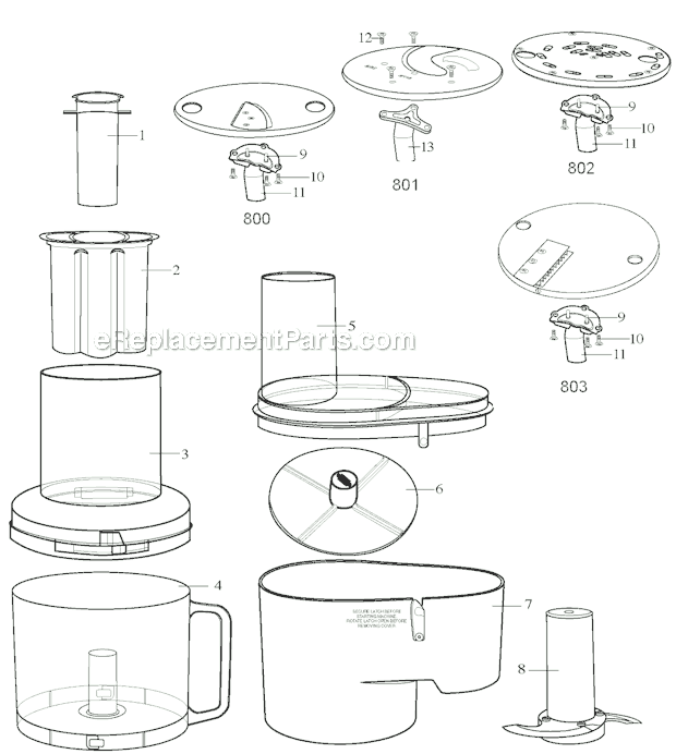 Page A Diagram and Parts List for FP25C  Waring Food Processor