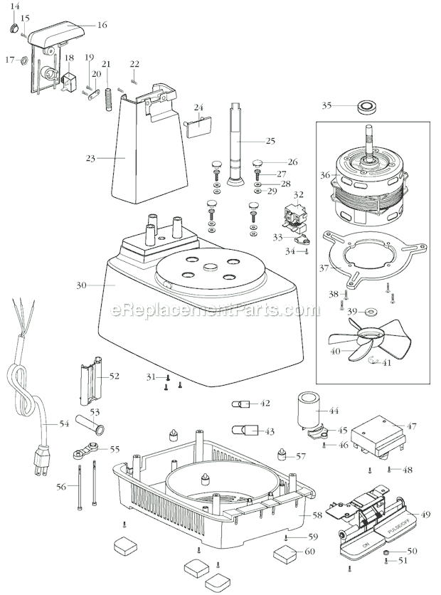 Page B Diagram and Parts List for FP25C  Waring Food Processor