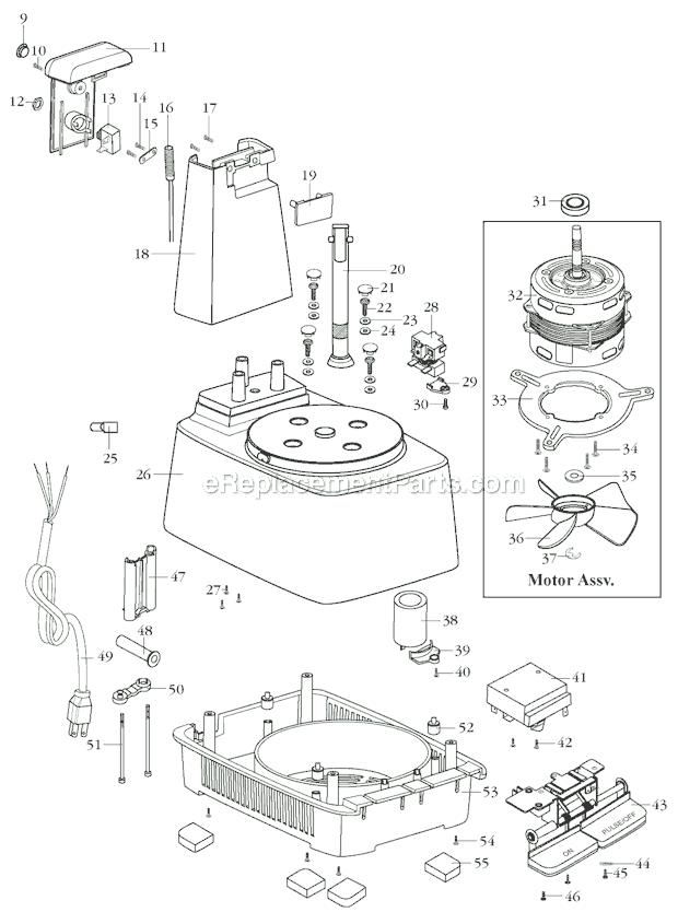 Page B Diagram and Parts List for FP40  Waring Food Processor