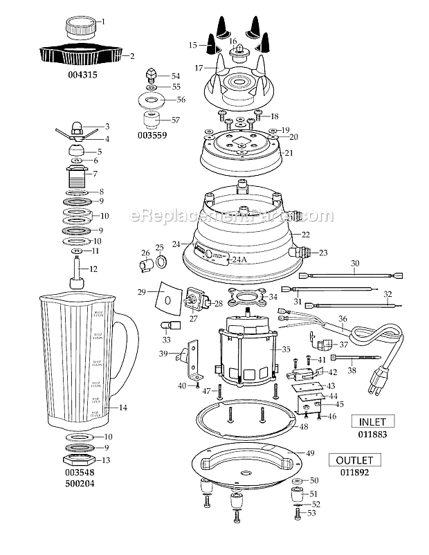 Page A Diagram and Parts List for HGBEGYG4  Waring Blender