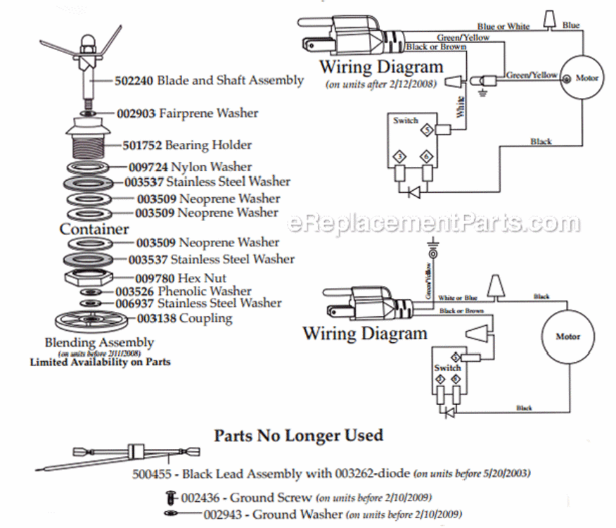 Page B Diagram and Parts List for HPB305  Waring Blender