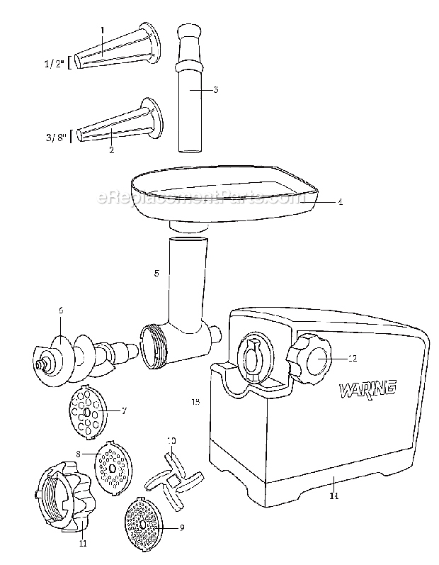 Page A Diagram and Parts List for MG105  Waring Meat Grinder