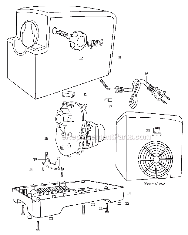 Page B Diagram and Parts List for MG105  Waring Meat Grinder