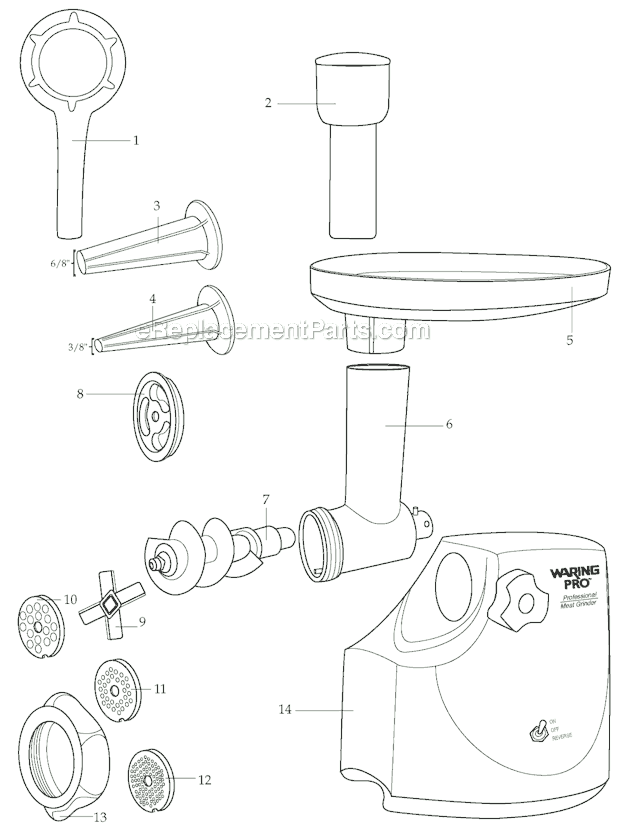 Page A Diagram and Parts List for MG800  Waring Meat Grinder