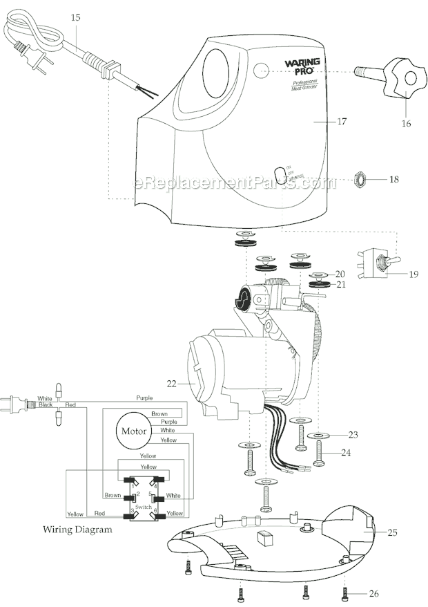 Page B Diagram and Parts List for MG800  Waring Meat Grinder