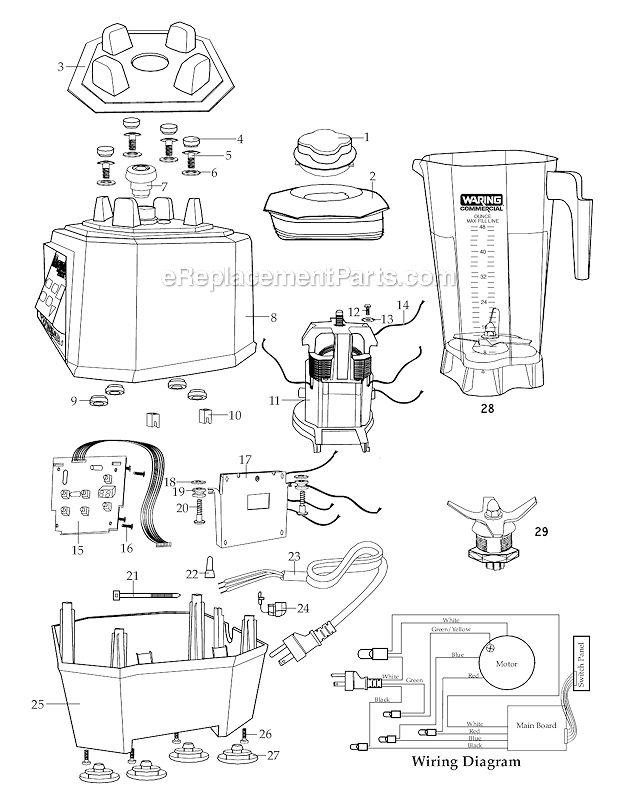 Page A Diagram and Parts List for MMB160  Waring Blender