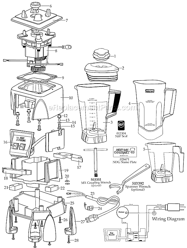 Page A Diagram and Parts List for MX1000XTS MX1000XT31 Waring Blender