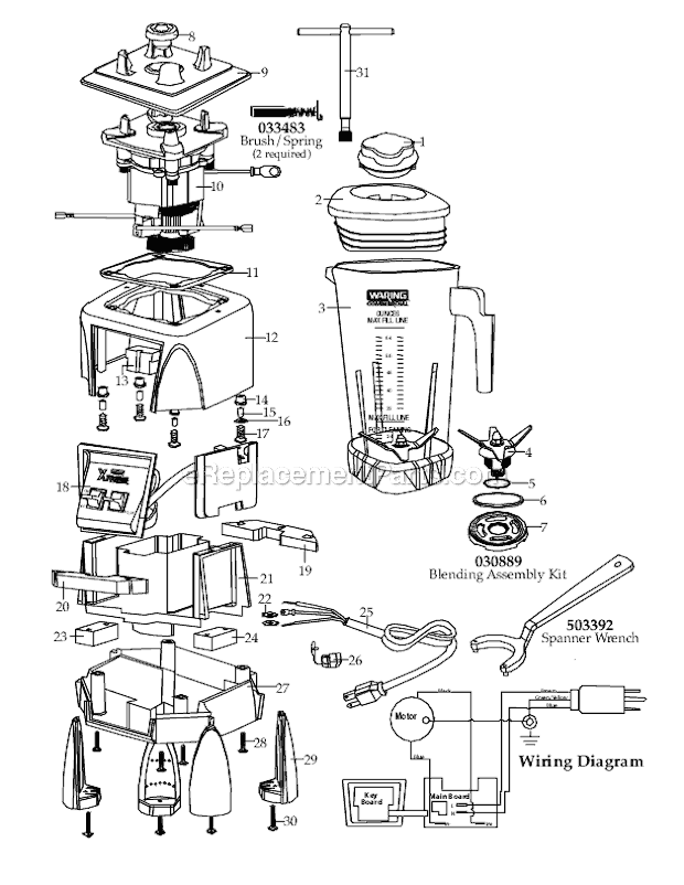 Page A Diagram and Parts List for MX1000XTXGR  Waring Blender