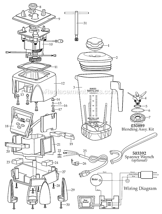 Page A Diagram and Parts List for MX1050XT41  Waring Blender