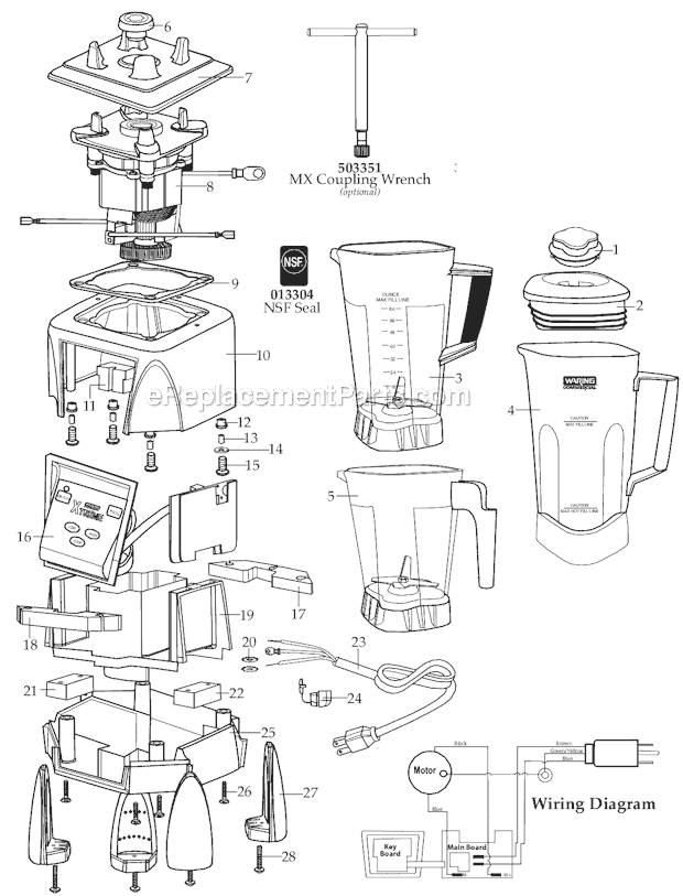 Page A Diagram and Parts List for MX1050XT MX1050XT11 Waring Blender