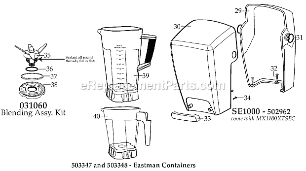 Page B Diagram and Parts List for MX1100XT31  Waring Blender