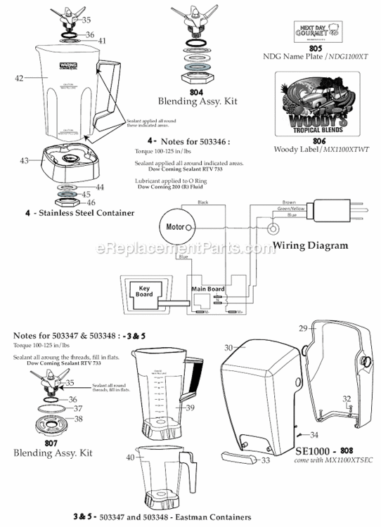 Page B Diagram and Parts List for MX1100XTWT  Waring Blender