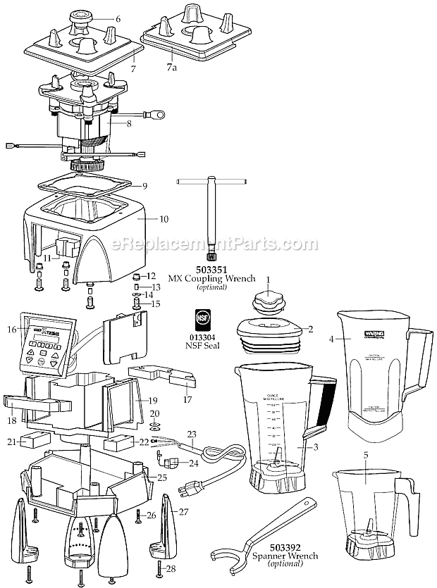 Page A Diagram and Parts List for MX1300XT31  Waring Blender
