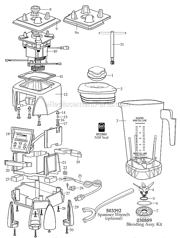 Page A Diagram and Parts List for MX1300XT41  Waring Blender