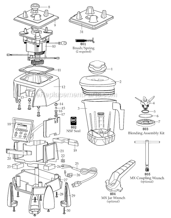 Page A Diagram and Parts List for MX1300XTXP  Waring Blender